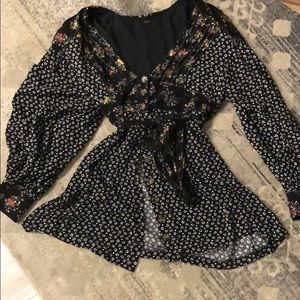 Black Floral peasant dress by Free people
